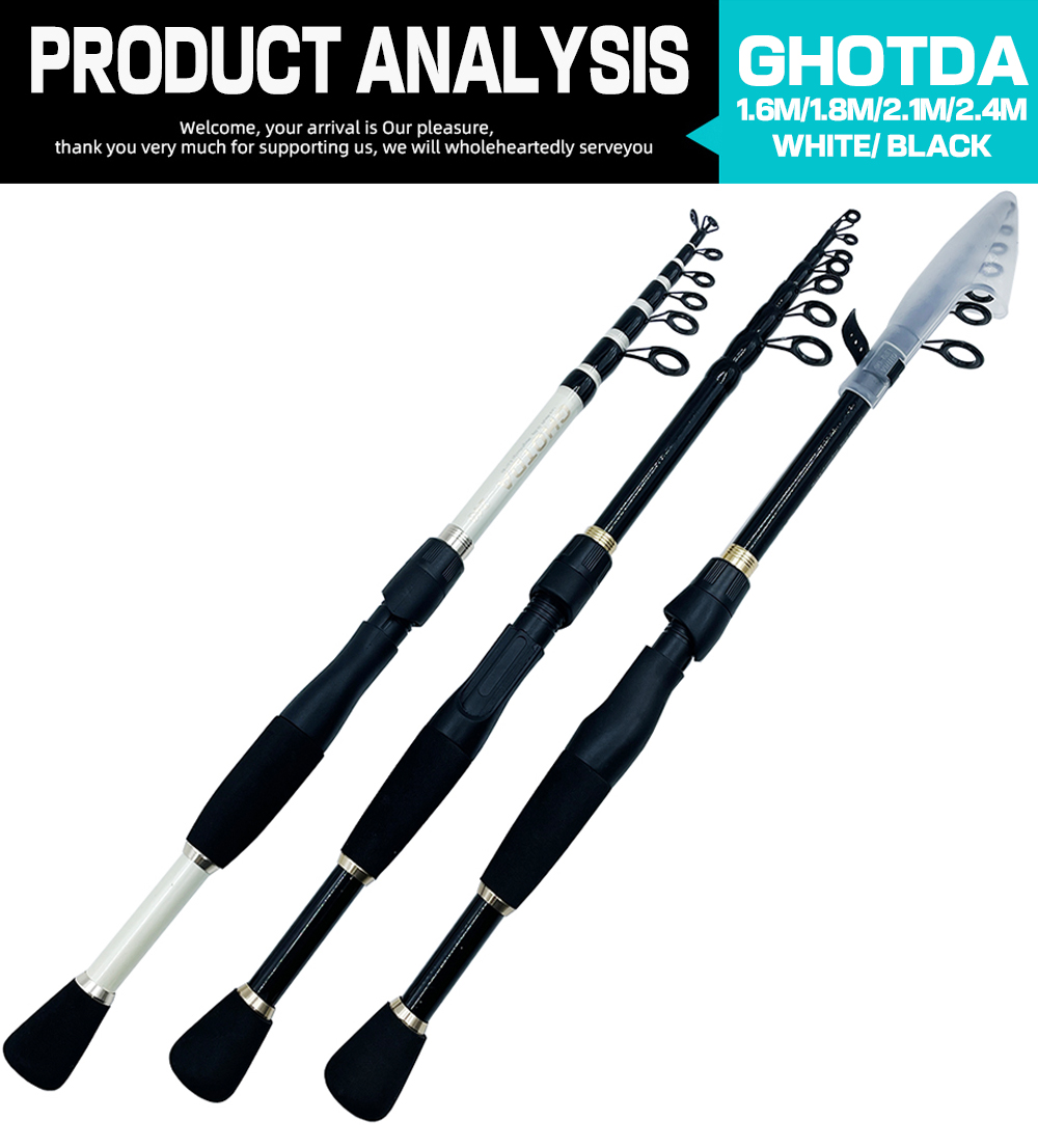 Ghotda-ca&ntilde;a de pescar ultraligera port&aacute;til con carrete reforzado, 1,6, 1,8, 2,1, 2,4 m