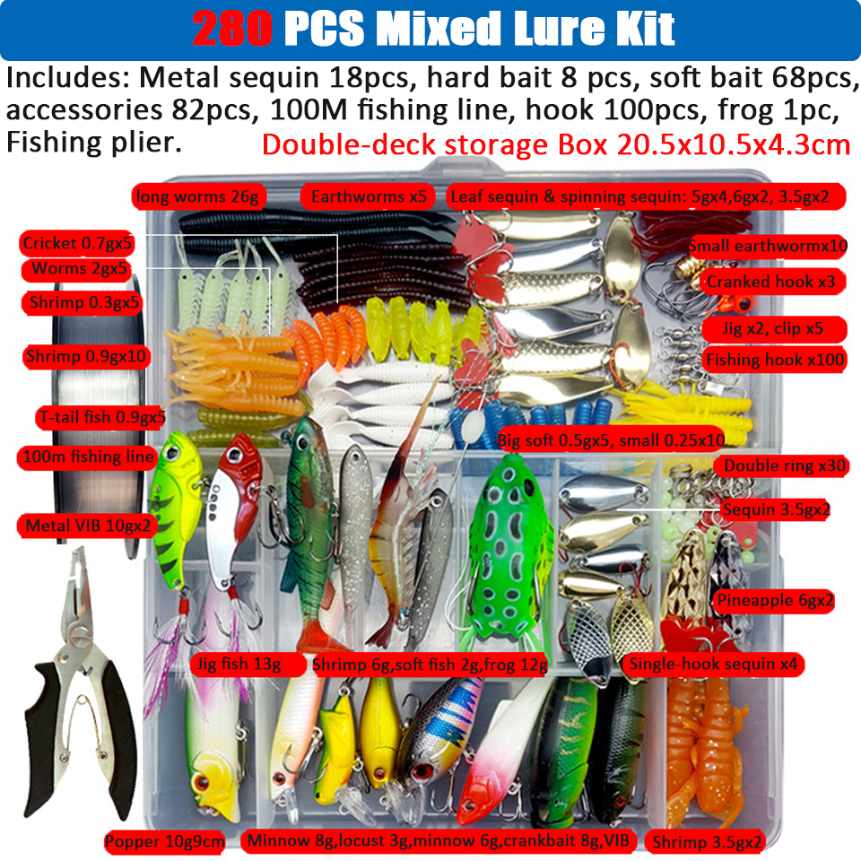Conjunto de Señuelos de Pesca multicolores, Wobblers artificiales de colores mezclados, Kit de Señuelos de Pesca suaves, cebo de Metal de plástico, juego de aparejos de pesca Conjunto de Señuelos de Pesca multicolores, Wobblers artificiales de colores mezclados, Kit de Señuelos de Pesca suaves, cebo de Metal de plástico, juego de aparejos de pesca