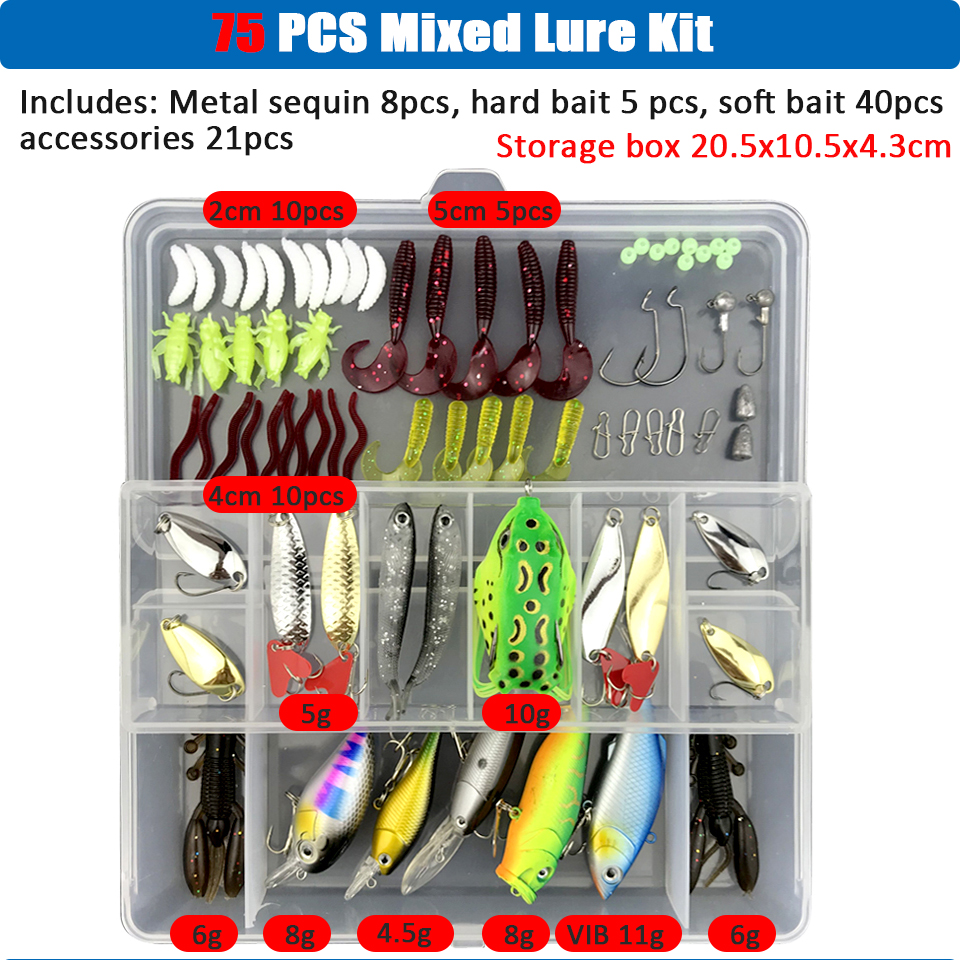 Conjunto de Señuelos de Pesca multicolores, Wobblers artificiales de colores mezclados, Kit de Señuelos de Pesca suaves, cebo de Metal de plástico, juego de aparejos de pesca Conjunto de Señuelos de Pesca multicolores, Wobblers artificiales de colores mezclados, Kit de Señuelos de Pesca suaves, cebo de Metal de plástico, juego de aparejos de pesca