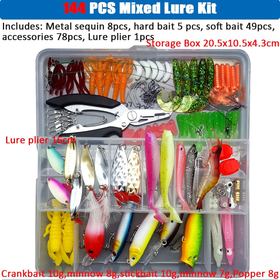 Conjunto de Señuelos de Pesca multicolores, Wobblers artificiales de colores mezclados, Kit de Señuelos de Pesca suaves, cebo de Metal de plástico, juego de aparejos de pesca Conjunto de Señuelos de Pesca multicolores, Wobblers artificiales de colores mezclados, Kit de Señuelos de Pesca suaves, cebo de Metal de plástico, juego de aparejos de pesca