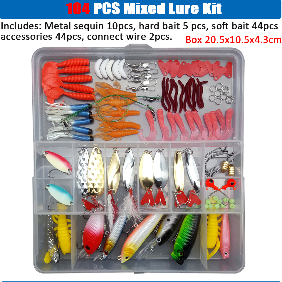 Conjunto de Señuelos de Pesca multicolores, Wobblers artificiales de colores mezclados, Kit de Señuelos de Pesca suaves, cebo de Metal de plástico, juego de aparejos de pesca Conjunto de Señuelos de Pesca multicolores, Wobblers artificiales de colores mezclados, Kit de Señuelos de Pesca suaves, cebo de Metal de plástico, juego de aparejos de pesca