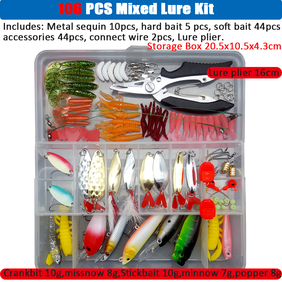 Conjunto de Señuelos de Pesca multicolores, Wobblers artificiales de colores mezclados, Kit de Señuelos de Pesca suaves, cebo de Metal de plástico, juego de aparejos de pesca Conjunto de Señuelos de Pesca multicolores, Wobblers artificiales de colores mezclados, Kit de Señuelos de Pesca suaves, cebo de Metal de plástico, juego de aparejos de pesca