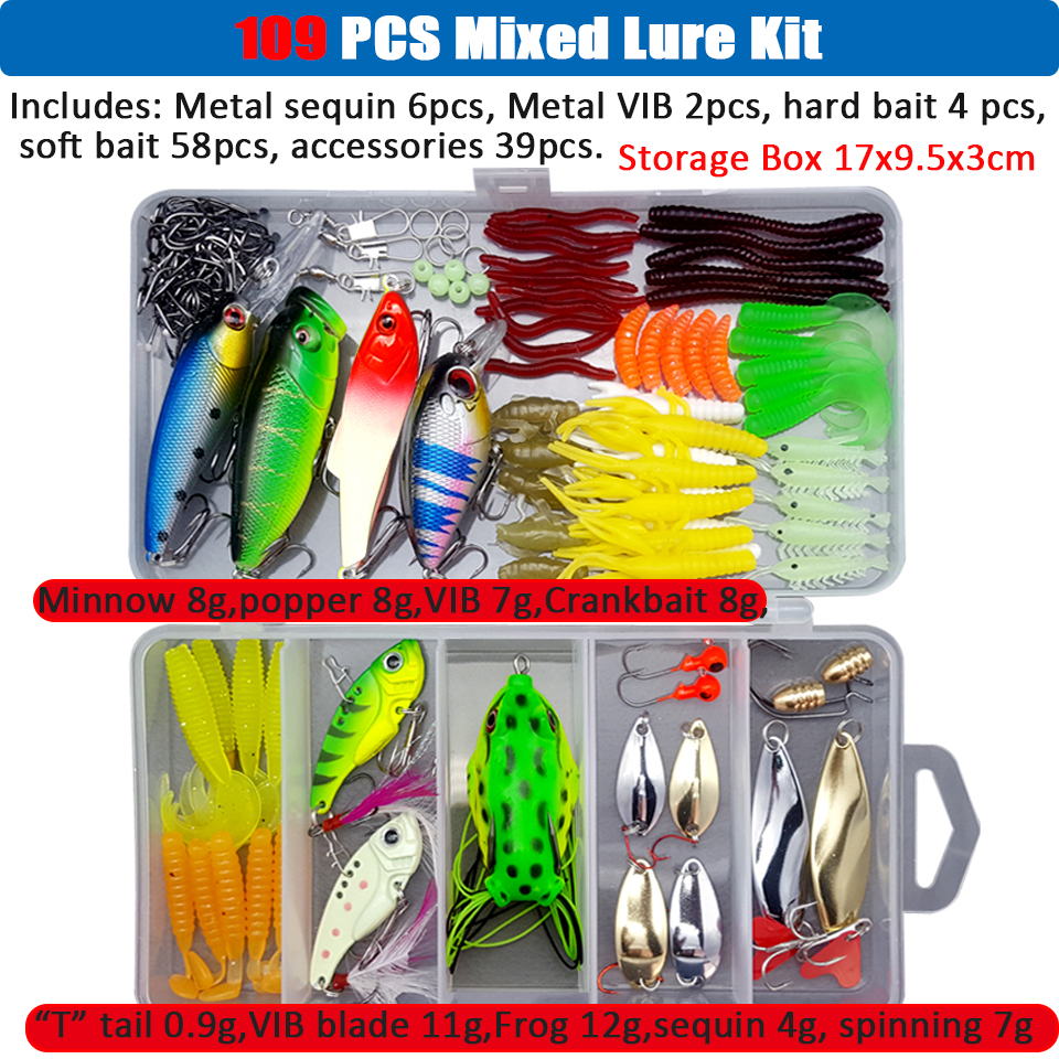 Conjunto de Señuelos de Pesca multicolores, Wobblers artificiales de colores mezclados, Kit de Señuelos de Pesca suaves, cebo de Metal de plástico, juego de aparejos de pesca Conjunto de Señuelos de Pesca multicolores, Wobblers artificiales de colores mezclados, Kit de Señuelos de Pesca suaves, cebo de Metal de plástico, juego de aparejos de pesca