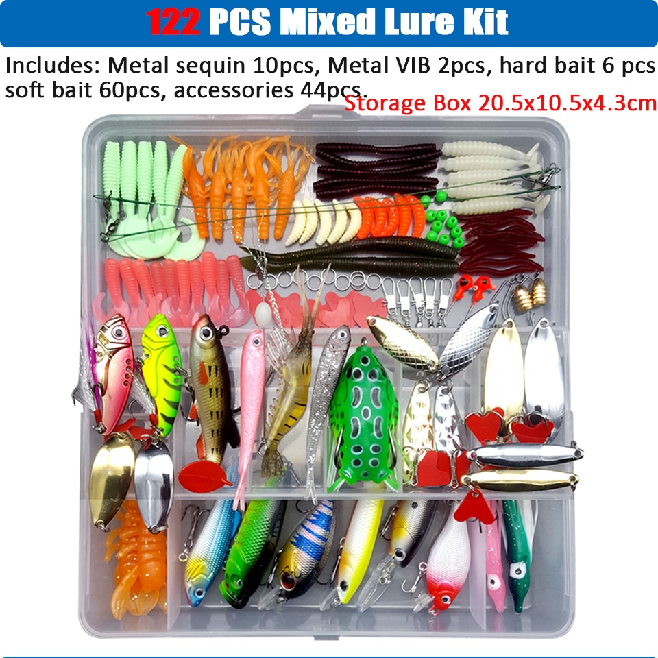 Conjunto de Señuelos de Pesca multicolores, Wobblers artificiales de colores mezclados, Kit de Señuelos de Pesca suaves, cebo de Metal de plástico, juego de aparejos de pesca Conjunto de Señuelos de Pesca multicolores, Wobblers artificiales de colores mezclados, Kit de Señuelos de Pesca suaves, cebo de Metal de plástico, juego de aparejos de pesca