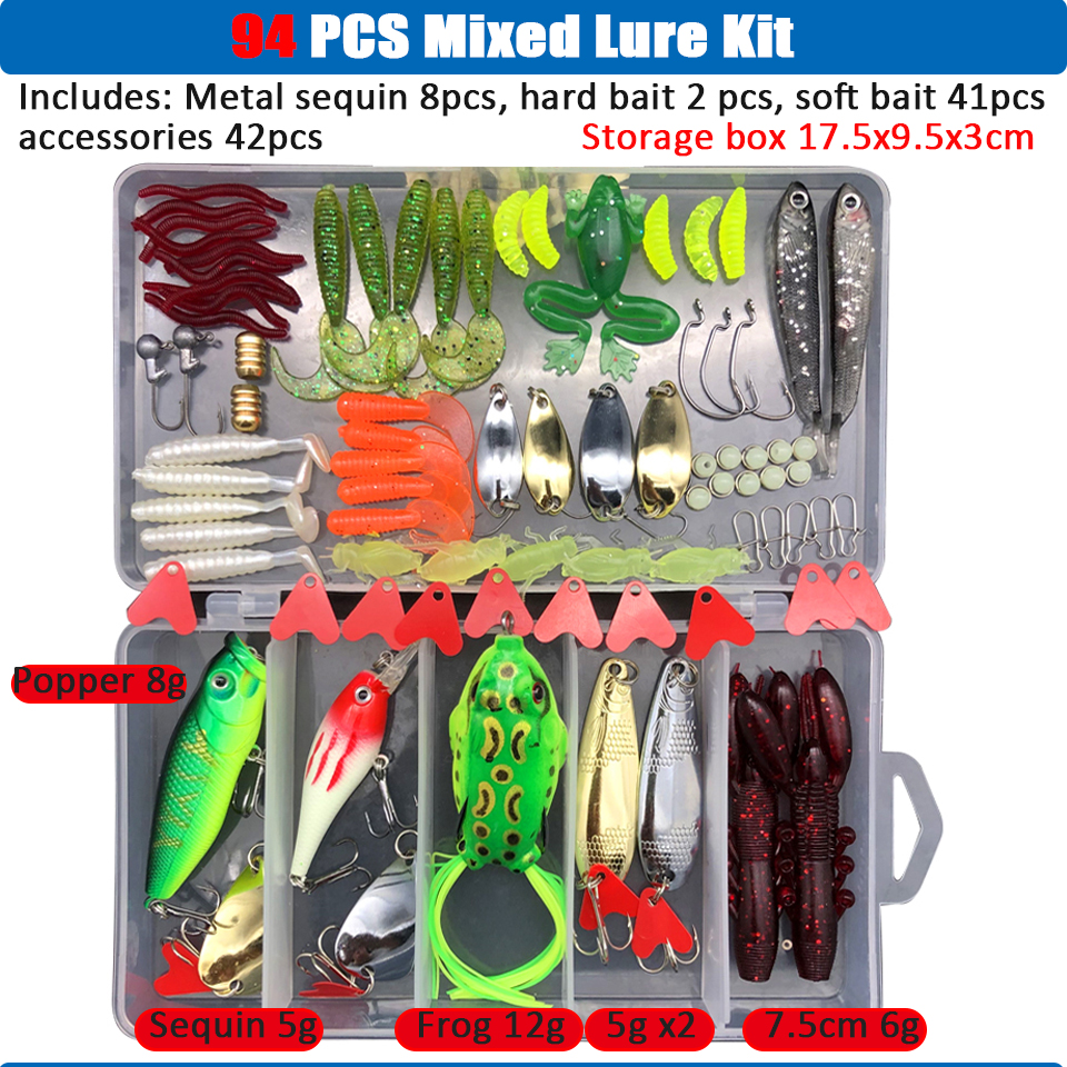 Conjunto de Señuelos de Pesca multicolores, Wobblers artificiales de colores mezclados, Kit de Señuelos de Pesca suaves, cebo de Metal de plástico, juego de aparejos de pesca Conjunto de Señuelos de Pesca multicolores, Wobblers artificiales de colores mezclados, Kit de Señuelos de Pesca suaves, cebo de Metal de plástico, juego de aparejos de pesca