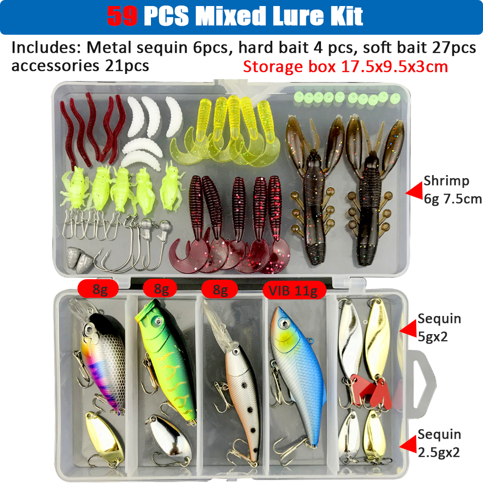 Conjunto de Señuelos de Pesca multicolores, Wobblers artificiales de colores mezclados, Kit de Señuelos de Pesca suaves, cebo de Metal de plástico, juego de aparejos de pesca Conjunto de Señuelos de Pesca multicolores, Wobblers artificiales de colores mezclados, Kit de Señuelos de Pesca suaves, cebo de Metal de plástico, juego de aparejos de pesca