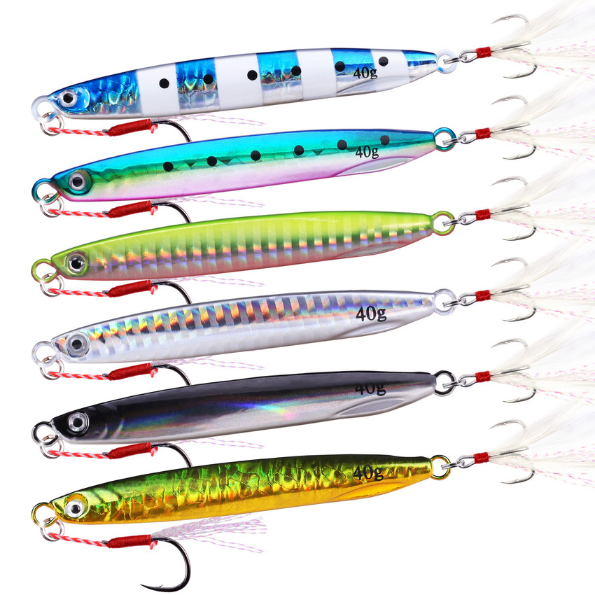 Se&ntilde;uelos de Pesca de fundici&oacute;n de Metal, anzuelos largos superfinos de 6 unids/lote, 7G, 10G, 14G, 17G, 21G, 30G, 40G