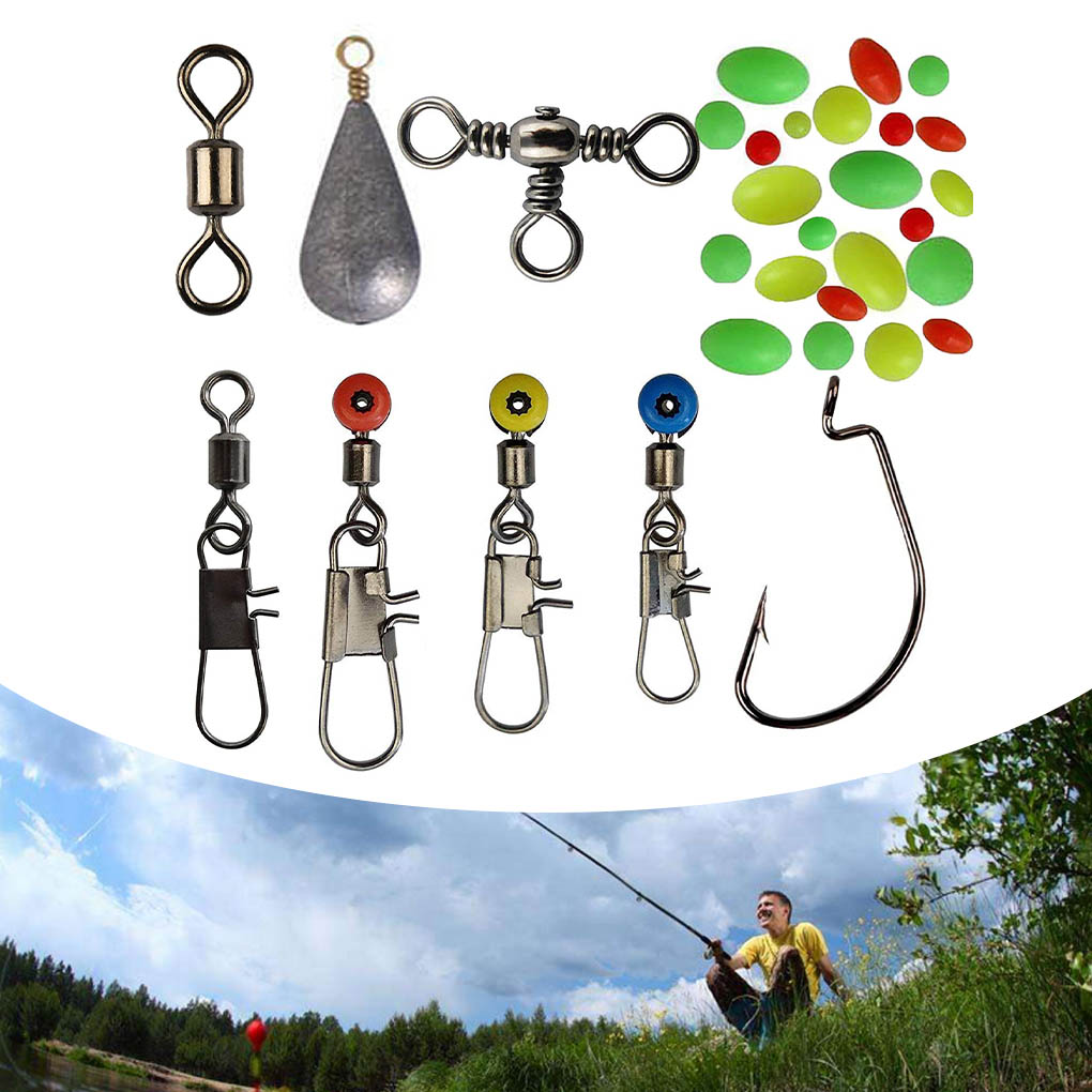 Juego de aparejos de pesca de 160 unids/set, anzuelos de plantilla, cuentas, pesas giratorias, broches deslizantes, Kit de accesorios para pesca