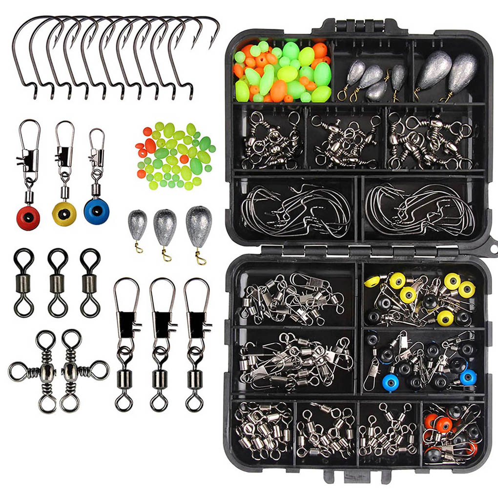 Juego de aparejos de pesca de 160 unids/set, anzuelos de plantilla, cuentas, pesas giratorias, broches deslizantes, Kit de accesorios para pesca