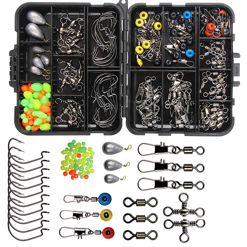 Juego de aparejos de pesca de 160 unids/set, anzuelos de plantilla, cuentas, pesas giratorias, broches deslizantes, Kit de accesorios para pesca