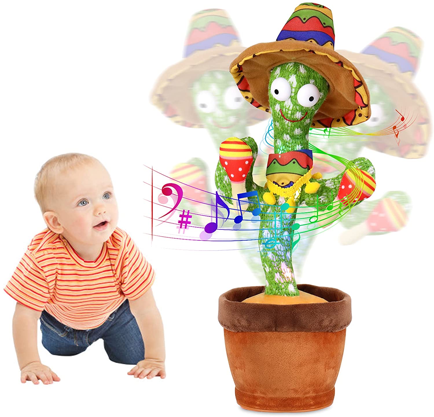 Juguete de peluche de Cactus para beb&eacute; y ni&ntilde;o, mu&ntilde;eco parlante con carga USB, juguete para cantar, bailar y hablar con voz, regalo de Navidad para decoraci&oacute;n del hogar