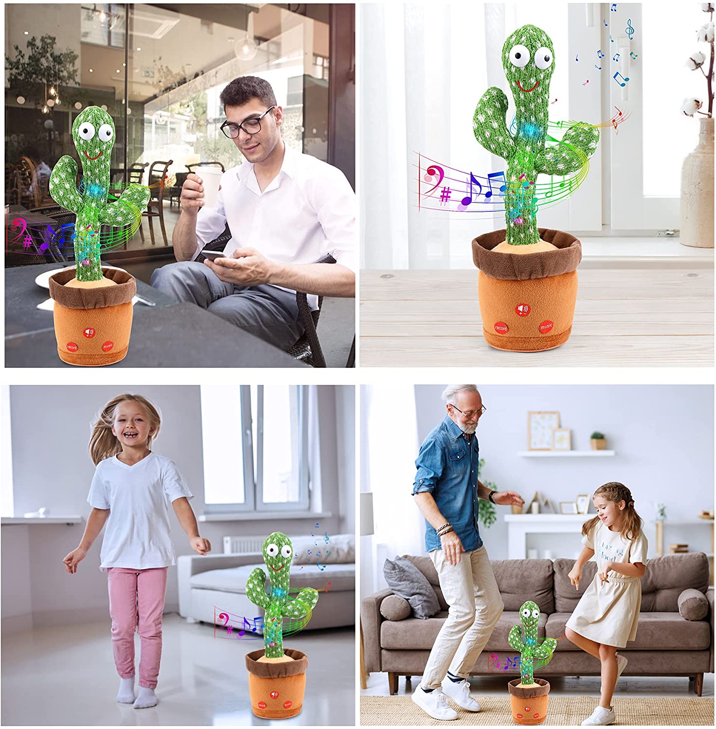 Juguete de peluche de Cactus para beb&eacute; y ni&ntilde;o, mu&ntilde;eco parlante con carga USB, juguete para cantar, bailar y hablar con voz, regalo de Navidad para decoraci&oacute;n del hogar