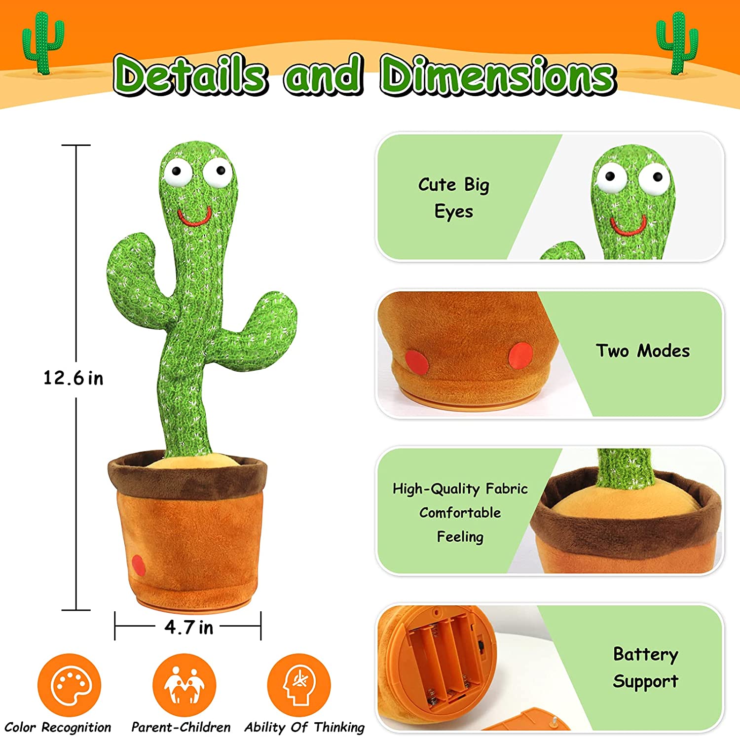 Juguete de peluche de Cactus para beb&eacute; y ni&ntilde;o, mu&ntilde;eco parlante con carga USB, juguete para cantar, bailar y hablar con voz, regalo de Navidad para decoraci&oacute;n del hogar