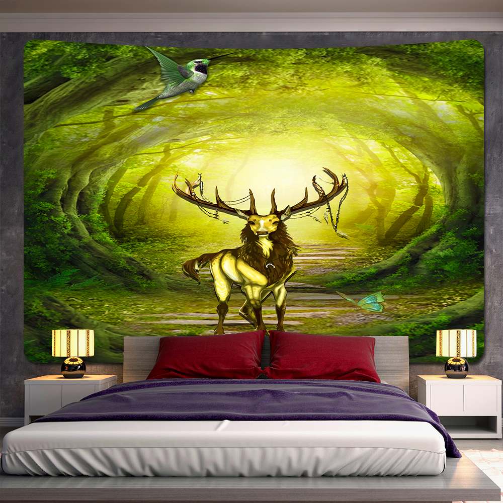 M&aacute;gico elfo del bosque tapicer&iacute;a de decoraci&oacute;n para el hogar, Fondo De Seta, tela hippie, escena psicod&eacute;lica, colgante de pared bohemio