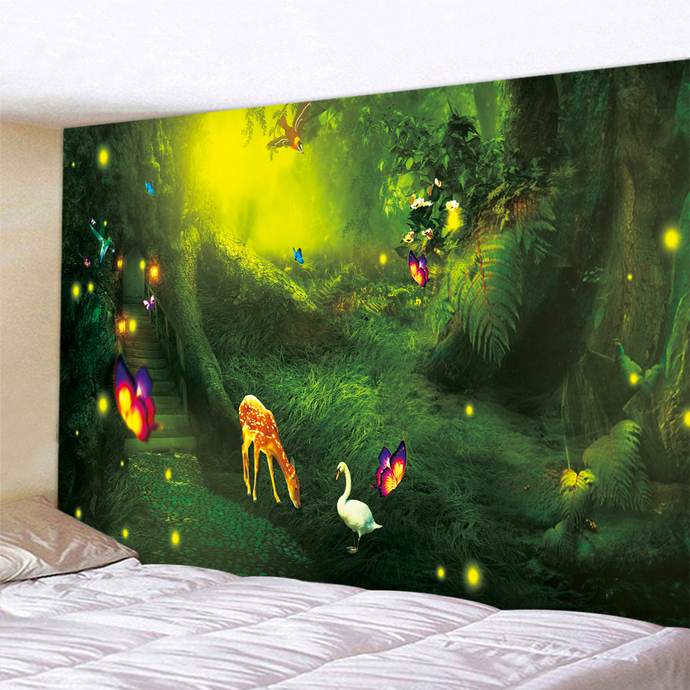 M&aacute;gico elfo del bosque tapicer&iacute;a de decoraci&oacute;n para el hogar, Fondo De Seta, tela hippie, escena psicod&eacute;lica, colgante de pared bohemio