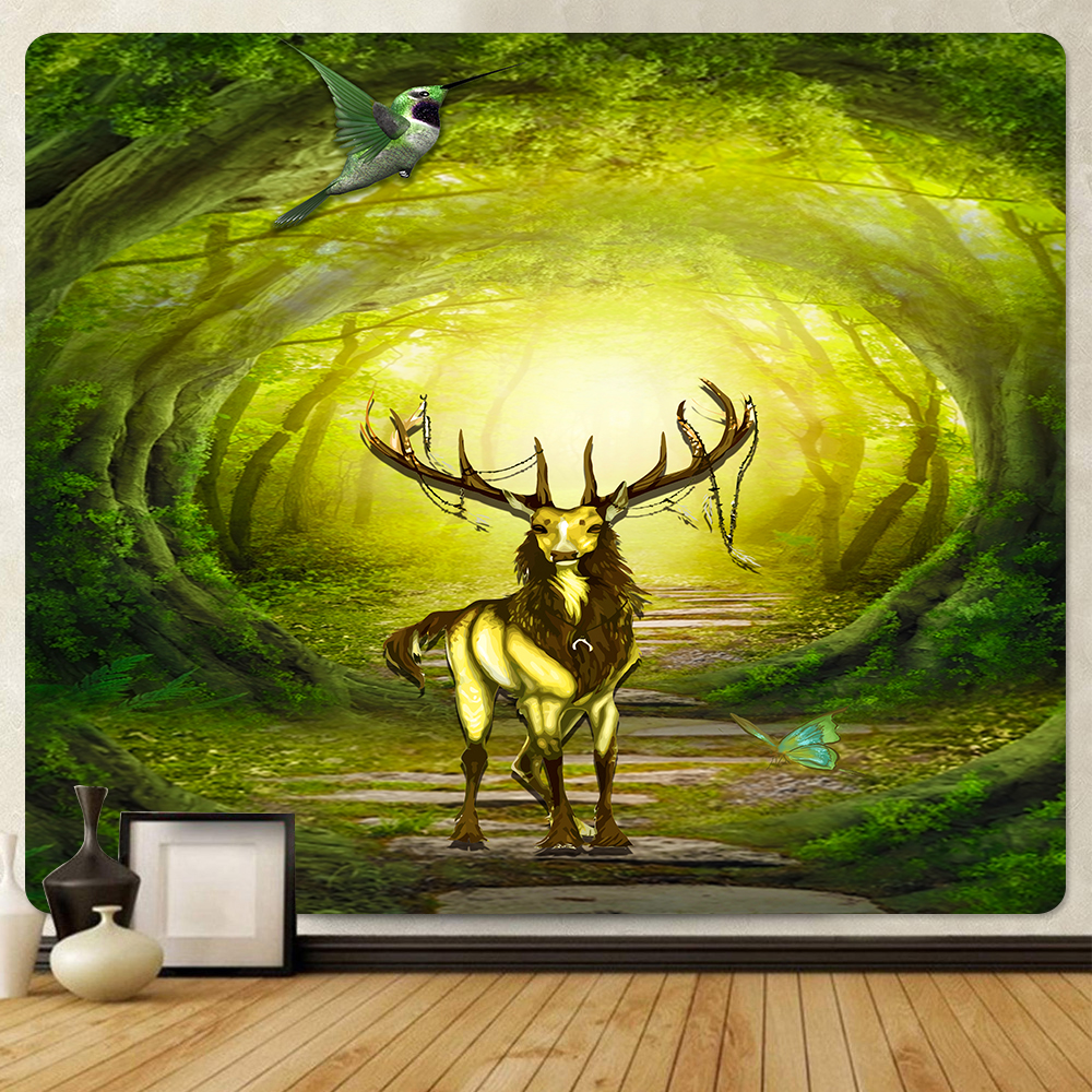 M&aacute;gico elfo del bosque tapicer&iacute;a de decoraci&oacute;n para el hogar, Fondo De Seta, tela hippie, escena psicod&eacute;lica, colgante de pared bohemio