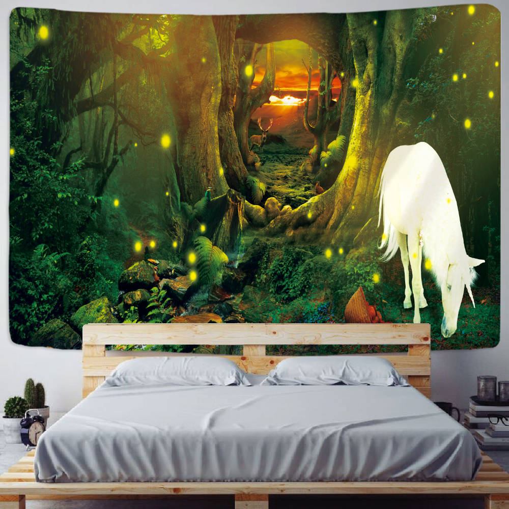 M&aacute;gico elfo del bosque tapicer&iacute;a de decoraci&oacute;n para el hogar, Fondo De Seta, tela hippie, escena psicod&eacute;lica, colgante de pared bohemio