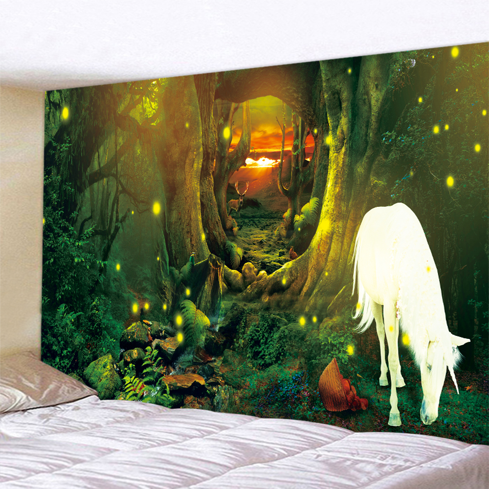 M&aacute;gico elfo del bosque tapicer&iacute;a de decoraci&oacute;n para el hogar, Fondo De Seta, tela hippie, escena psicod&eacute;lica, colgante de pared bohemio