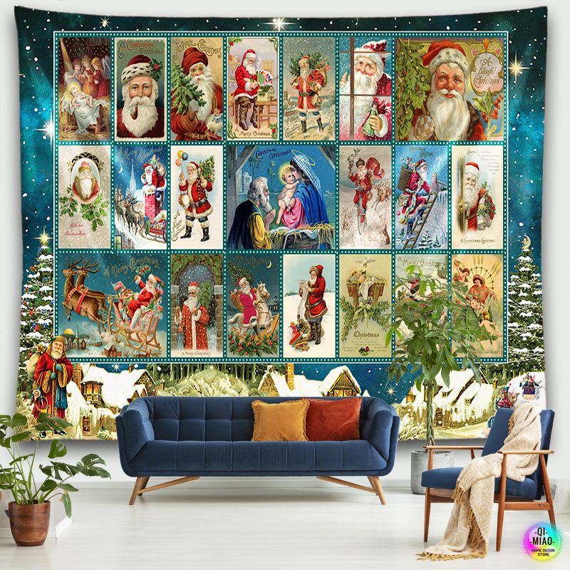 Tapiz de Navidad colgante de pared de Cristo, Escena de Natividad, decoraci&oacute;n de habitaci&oacute;n Vintage, &aacute;rbol de Navidad, Pap&aacute; Noel, decoraci&oacute;n del hogar, pa&ntilde;o grande