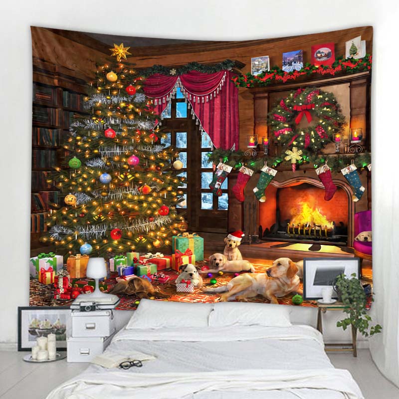Tapiz colgante de pared con dise&ntilde;o de chimenea de Pap&aacute; Noel, decoraci&oacute;n de &aacute;rbol de Navidad para dormitorio, sala de estar, dormitorio, vacaciones, regalo