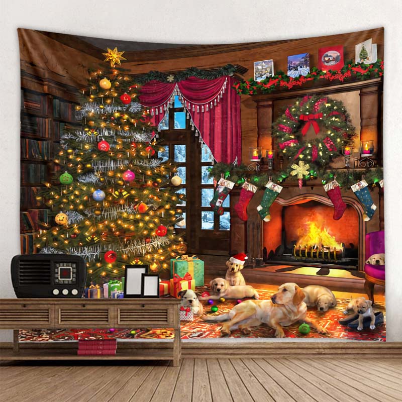 Tapiz colgante de pared con dise&ntilde;o de chimenea de Pap&aacute; Noel, decoraci&oacute;n de &aacute;rbol de Navidad para dormitorio, sala de estar, dormitorio, vacaciones, regalo