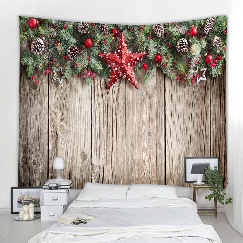 Tapiz navide&ntilde;o de bosque, mu&ntilde;eco de nieve, &aacute;rbol de Navidad, Pap&aacute; Noel, decoraci&oacute;n c&aacute;lida para el hogar, pa&ntilde;o de pared de Navidad delgado de poli&eacute;ster