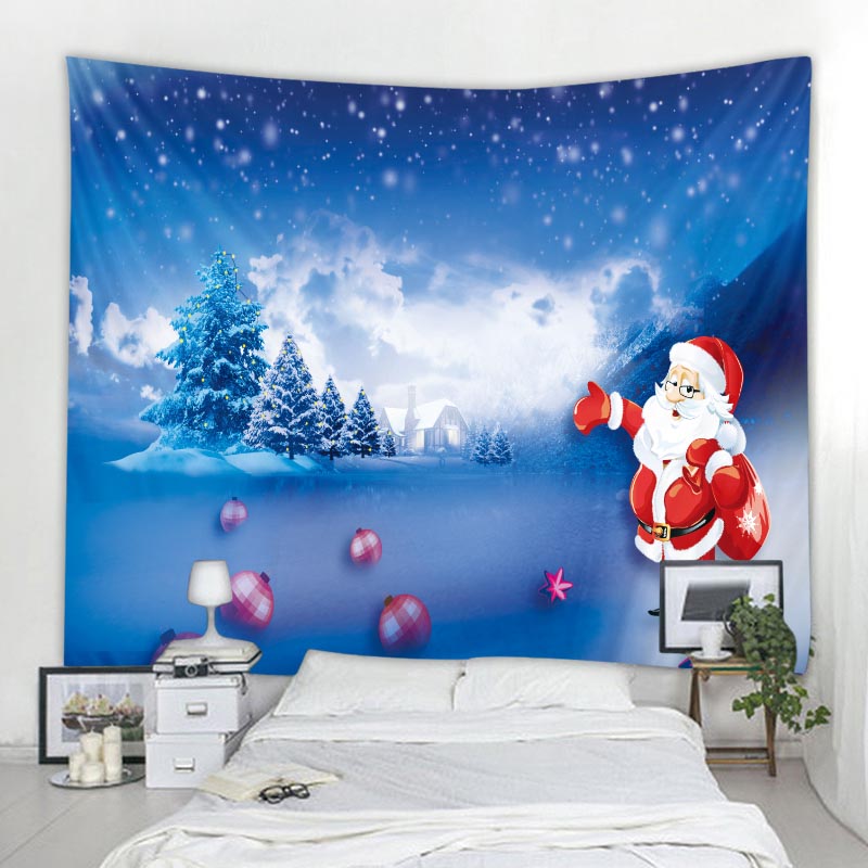 Tapiz navide&ntilde;o de bosque, mu&ntilde;eco de nieve, &aacute;rbol de Navidad, Pap&aacute; Noel, decoraci&oacute;n c&aacute;lida para el hogar, pa&ntilde;o de pared de Navidad delgado de poli&eacute;ster