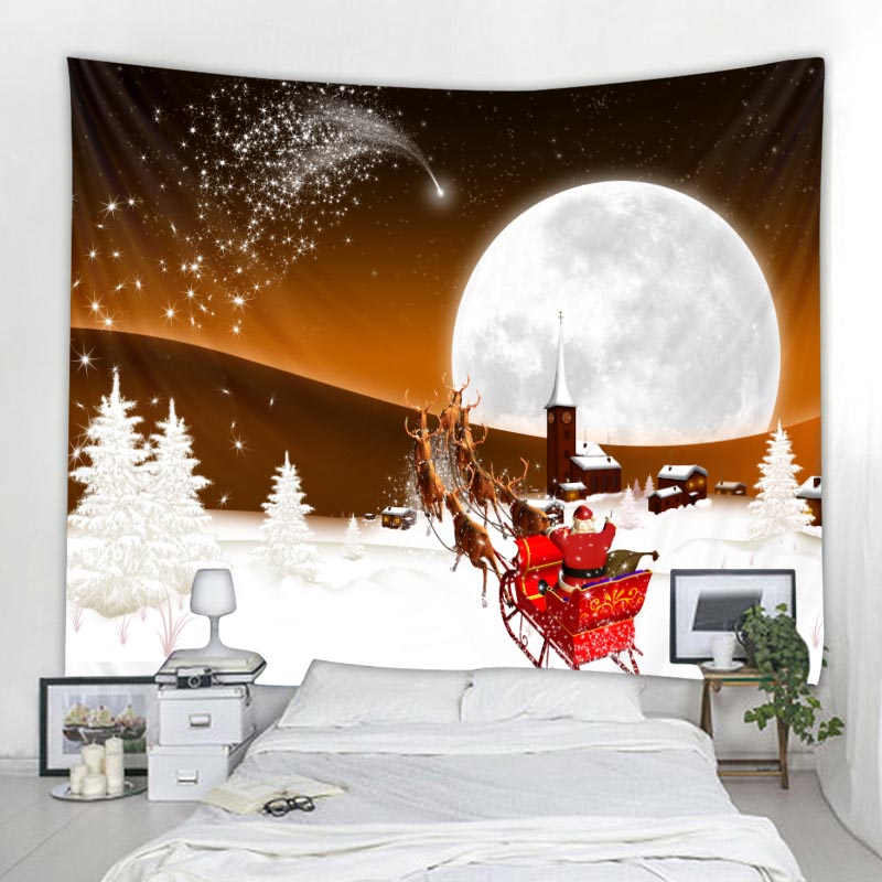 Tapiz navide&ntilde;o de bosque, mu&ntilde;eco de nieve, &aacute;rbol de Navidad, Pap&aacute; Noel, decoraci&oacute;n c&aacute;lida para el hogar, pa&ntilde;o de pared de Navidad delgado de poli&eacute;ster