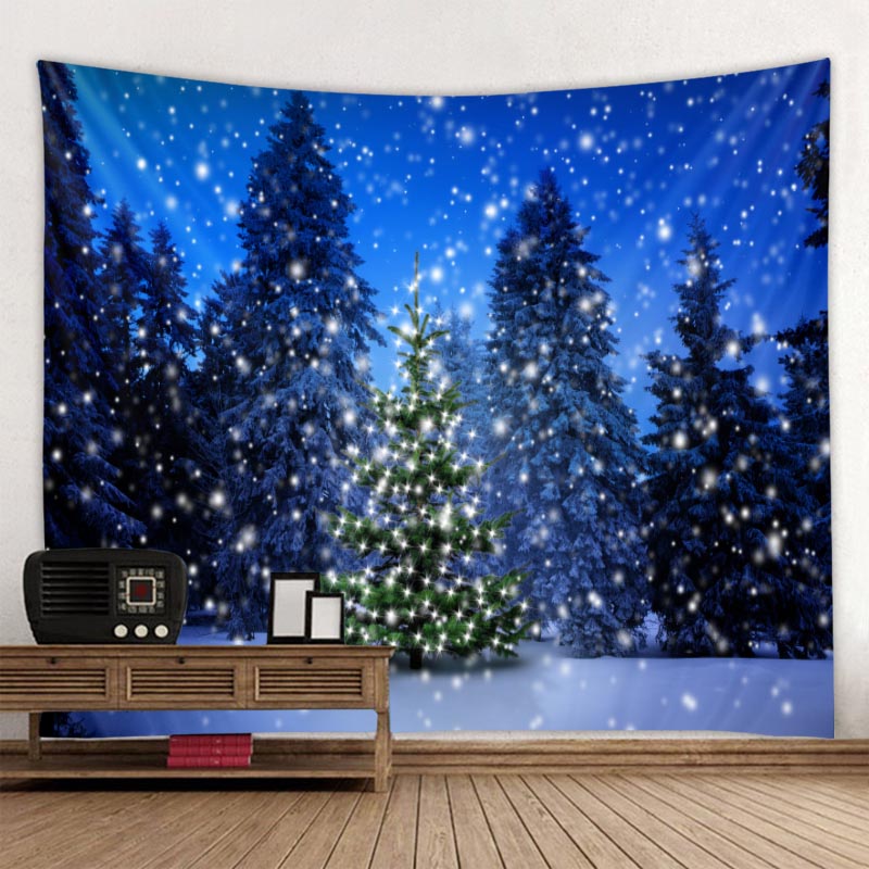 Tapiz navide&ntilde;o de bosque, mu&ntilde;eco de nieve, &aacute;rbol de Navidad, Pap&aacute; Noel, decoraci&oacute;n c&aacute;lida para el hogar, pa&ntilde;o de pared de Navidad delgado de poli&eacute;ster