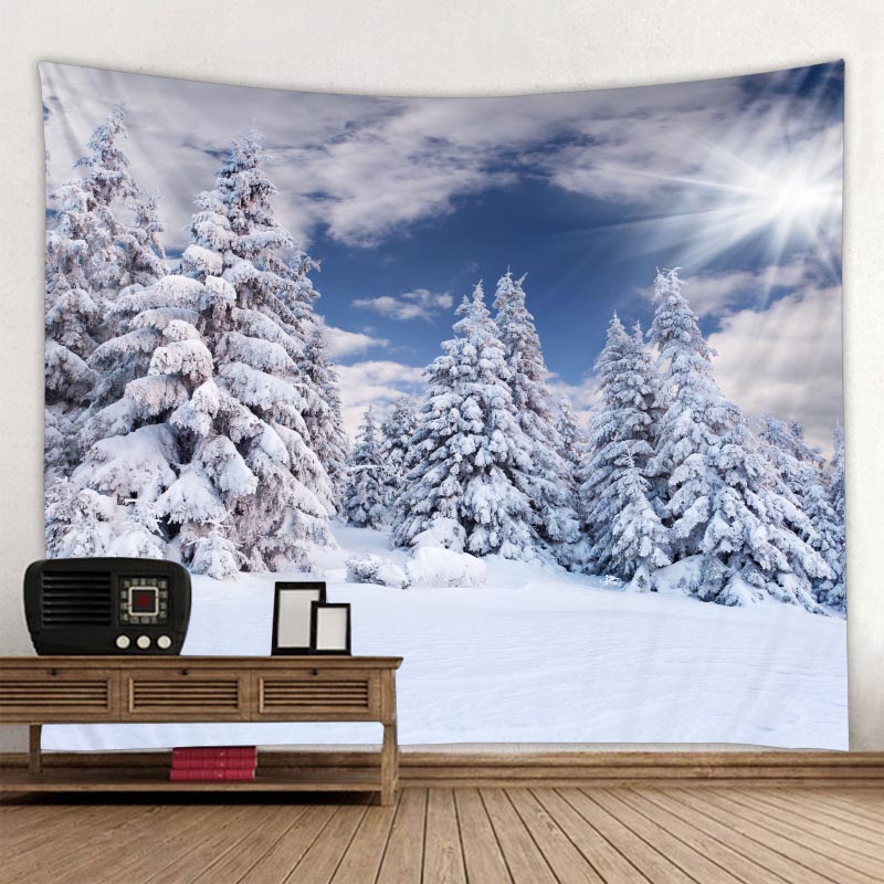 Tapiz navide&ntilde;o de bosque, mu&ntilde;eco de nieve, &aacute;rbol de Navidad, Pap&aacute; Noel, decoraci&oacute;n c&aacute;lida para el hogar, pa&ntilde;o de pared de Navidad delgado de poli&eacute;ster