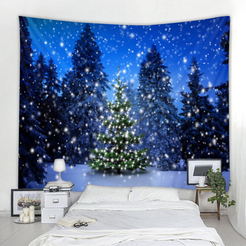 Tapiz navide&ntilde;o de bosque, mu&ntilde;eco de nieve, &aacute;rbol de Navidad, Pap&aacute; Noel, decoraci&oacute;n c&aacute;lida para el hogar, pa&ntilde;o de pared de Navidad delgado de poli&eacute;ster