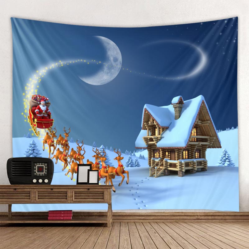 Tapiz navide&ntilde;o de bosque, mu&ntilde;eco de nieve, &aacute;rbol de Navidad, Pap&aacute; Noel, decoraci&oacute;n c&aacute;lida para el hogar, pa&ntilde;o de pared de Navidad delgado de poli&eacute;ster