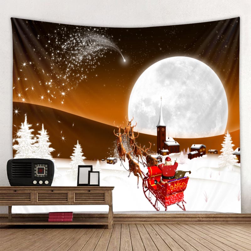 Tapiz navide&ntilde;o de bosque, mu&ntilde;eco de nieve, &aacute;rbol de Navidad, Pap&aacute; Noel, decoraci&oacute;n c&aacute;lida para el hogar, pa&ntilde;o de pared de Navidad delgado de poli&eacute;ster