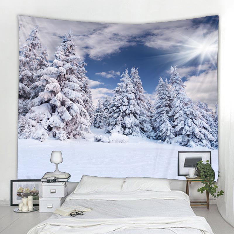 Tapiz navide&ntilde;o de bosque, mu&ntilde;eco de nieve, &aacute;rbol de Navidad, Pap&aacute; Noel, decoraci&oacute;n c&aacute;lida para el hogar, pa&ntilde;o de pared de Navidad delgado de poli&eacute;ster