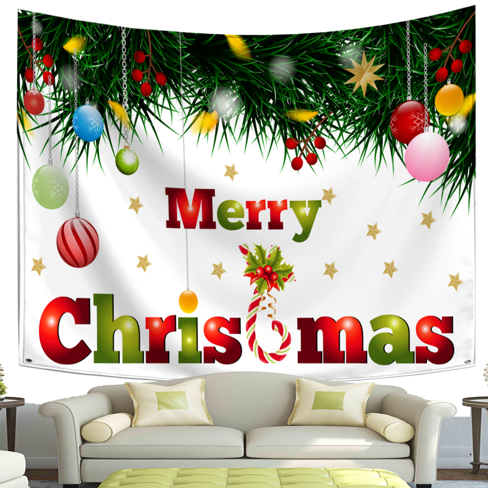 Tapiz de Feliz Navidad, copos de nieve, Pap&aacute; Noel, manta de tela colgante de noche de invierno, regalos, decoraciones de pared de Navidad para el hogar