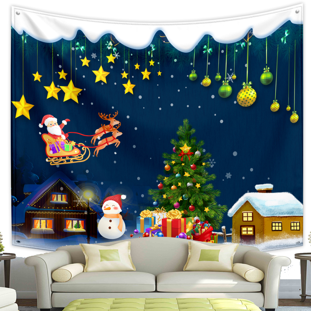Tapiz de Feliz Navidad, copos de nieve, Pap&aacute; Noel, manta de tela colgante de noche de invierno, regalos, decoraciones de pared de Navidad para el hogar