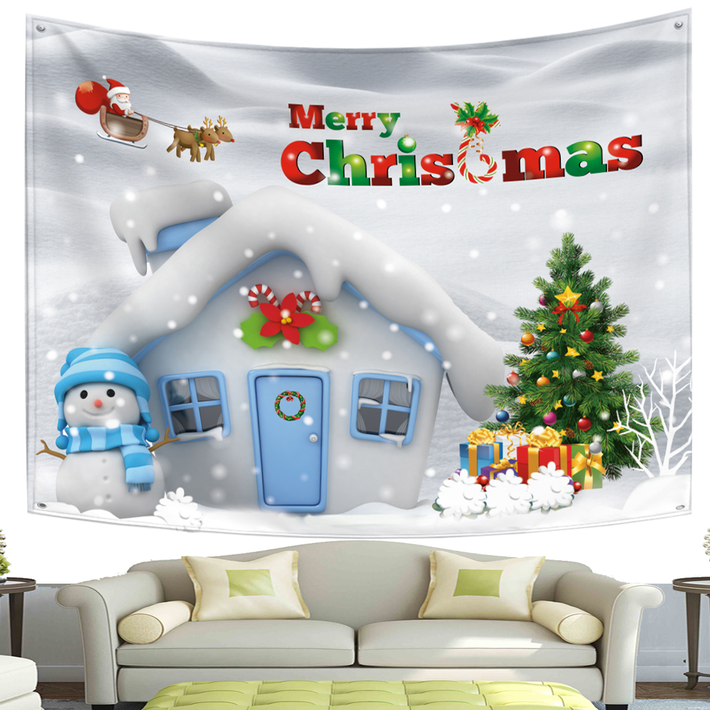 Tapiz de Feliz Navidad, copos de nieve, Pap&aacute; Noel, manta de tela colgante de noche de invierno, regalos, decoraciones de pared de Navidad para el hogar