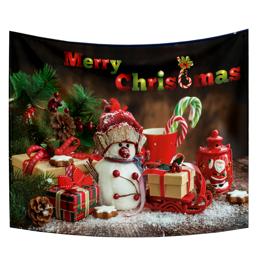 Tapiz de Feliz Navidad, copos de nieve, Pap&aacute; Noel, manta de tela colgante de noche de invierno, regalos, decoraciones de pared de Navidad para el hogar