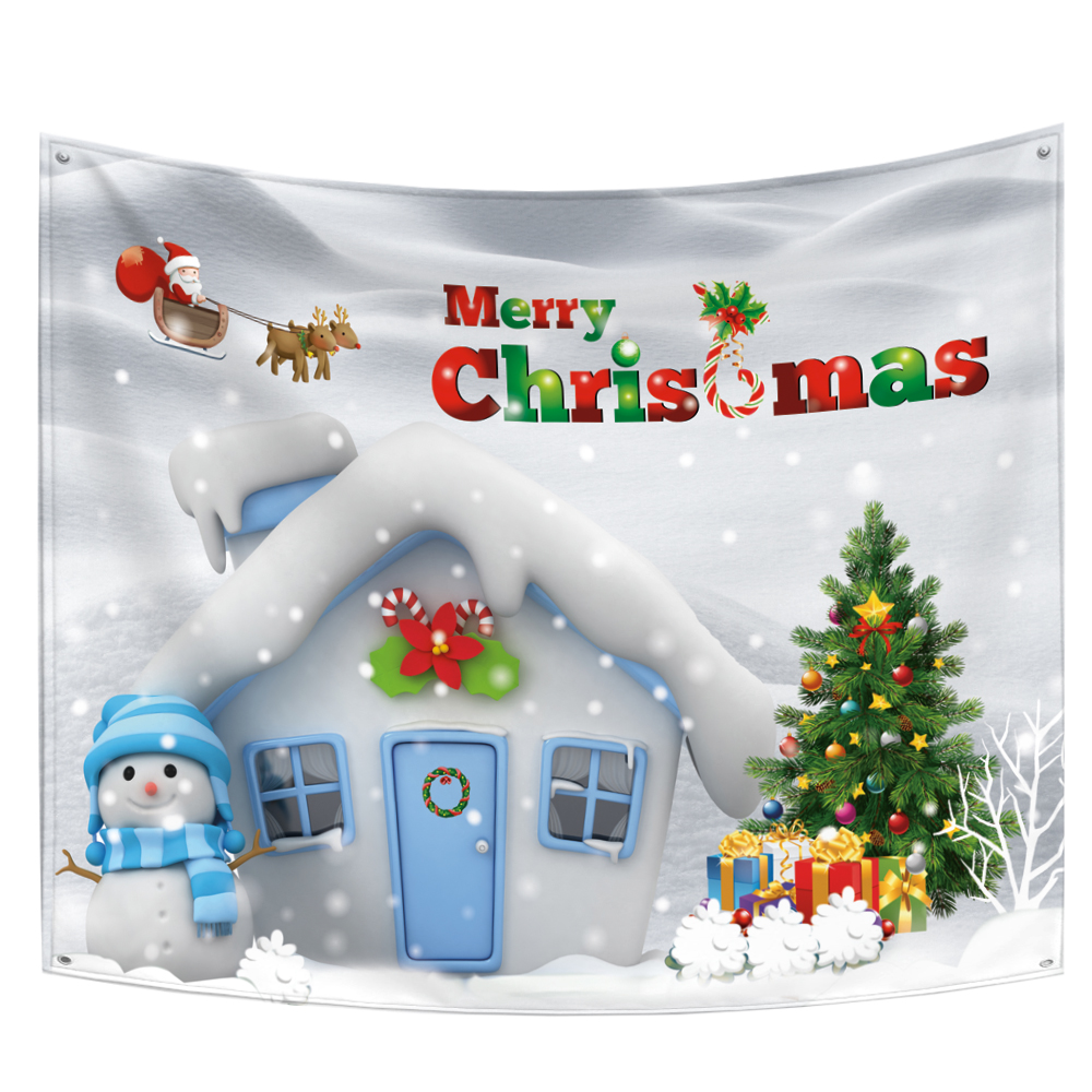 Tapiz de Feliz Navidad, copos de nieve, Pap&aacute; Noel, manta de tela colgante de noche de invierno, regalos, decoraciones de pared de Navidad para el hogar