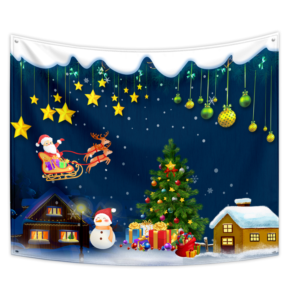 Tapiz de Feliz Navidad, copos de nieve, Pap&aacute; Noel, manta de tela colgante de noche de invierno, regalos, decoraciones de pared de Navidad para el hogar