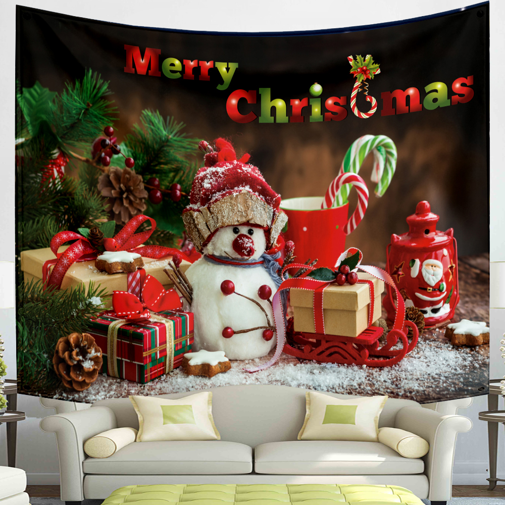 Tapiz de Feliz Navidad, copos de nieve, Pap&aacute; Noel, manta de tela colgante de noche de invierno, regalos, decoraciones de pared de Navidad para el hogar