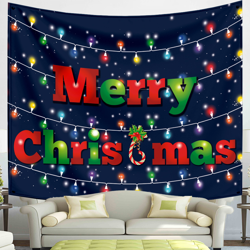 Tapiz de Feliz Navidad, copos de nieve, Pap&aacute; Noel, manta de tela colgante de noche de invierno, regalos, decoraciones de pared de Navidad para el hogar