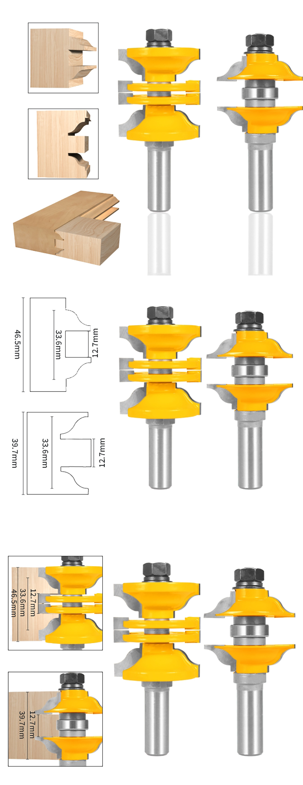 YUSUN-cortador de puerta serie Router Bit, 2 piezas, para carpinter&iacute;a, herramientas de madera