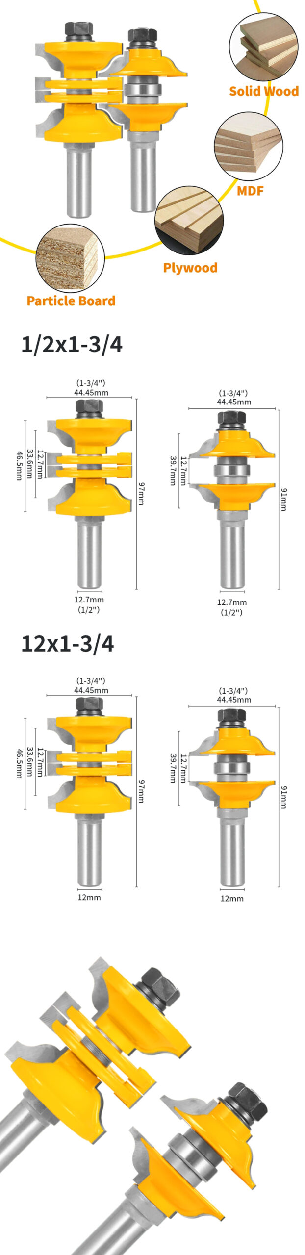YUSUN-cortador de puerta serie Router Bit, 2 piezas, para carpinter&iacute;a, herramientas de madera