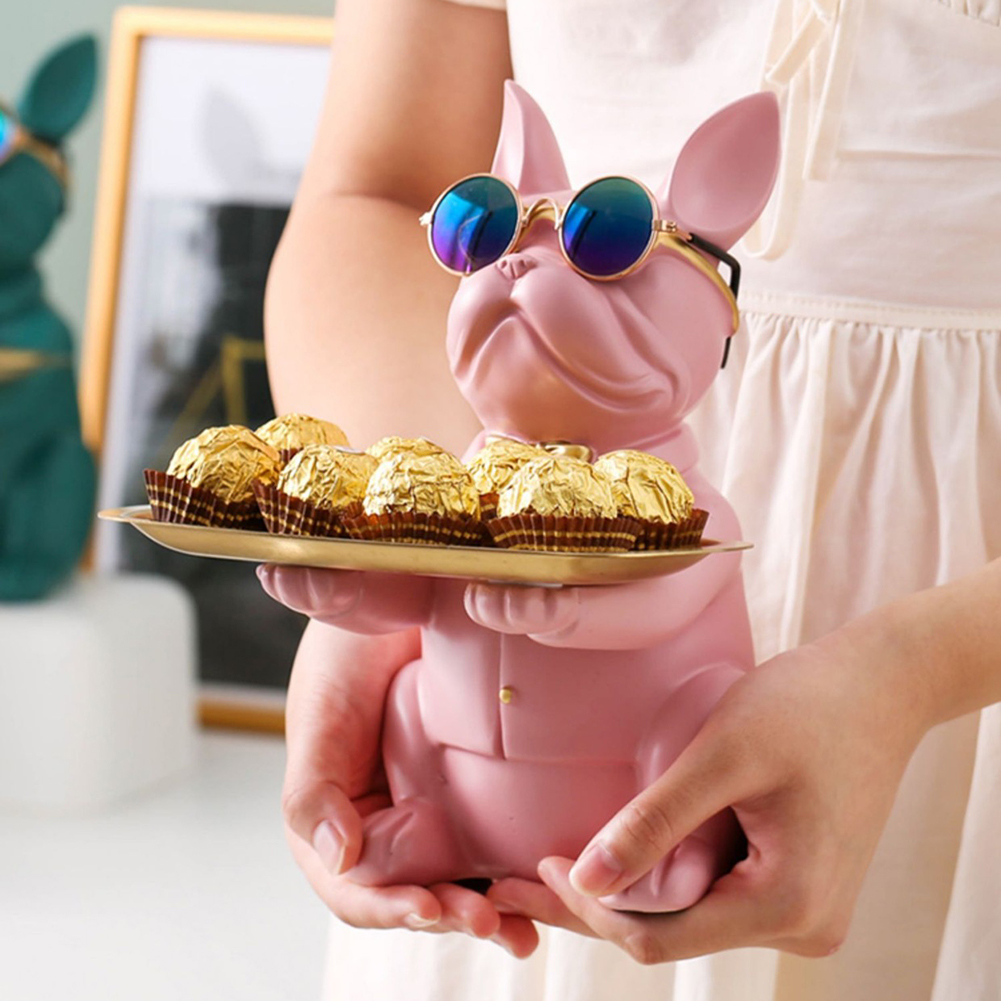 Escultura de Bulldog Franc&eacute;s n&oacute;rdico, estatua de perro, almacenamiento de joyas, Decoraci&oacute;n de mesa, regalo, cintur&oacute;n, placa, gafas, bandeja, arte para el hogar