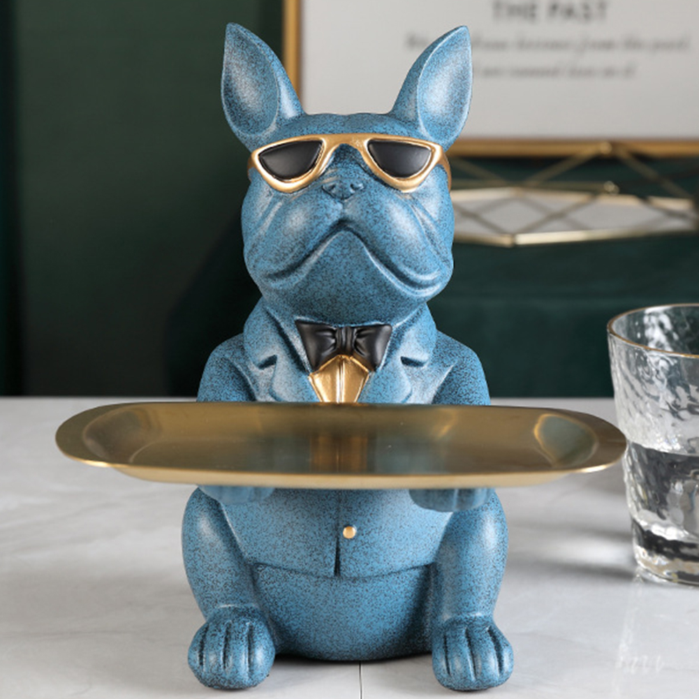 Escultura de Bulldog Franc&eacute;s n&oacute;rdico, estatua de perro, almacenamiento de joyas, Decoraci&oacute;n de mesa, regalo, cintur&oacute;n, placa, gafas, bandeja, arte para el hogar