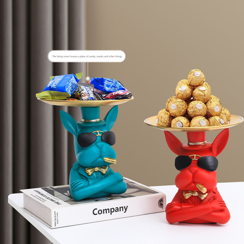 Escultura de Bulldog Franc&eacute;s n&oacute;rdico, estatua de perro, almacenamiento de joyas, Decoraci&oacute;n de mesa, regalo, cintur&oacute;n, placa, gafas, bandeja, arte para el hogar