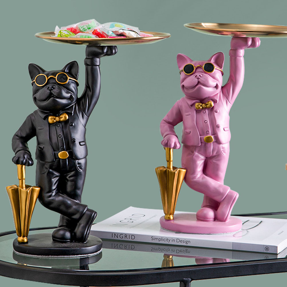 Escultura de Bulldog Franc&eacute;s n&oacute;rdico, estatua de perro, almacenamiento de joyas, Decoraci&oacute;n de mesa, regalo, cintur&oacute;n, placa, gafas, bandeja, arte para el hogar
