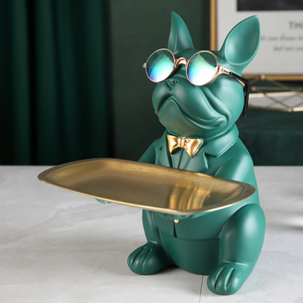 Escultura de Bulldog Franc&eacute;s n&oacute;rdico, estatua de perro, almacenamiento de joyas, Decoraci&oacute;n de mesa, regalo, cintur&oacute;n, placa, gafas, bandeja, arte para el hogar