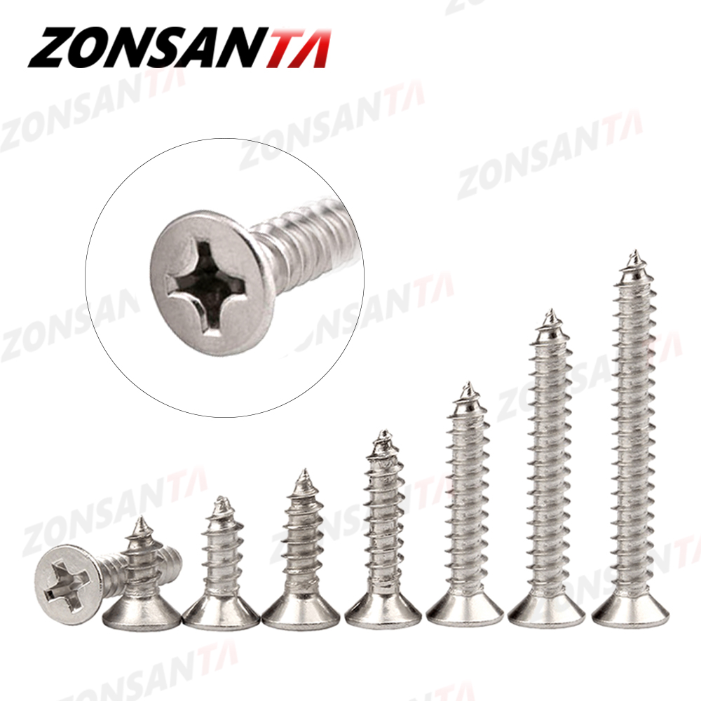 ZONSANTA-tornillos de cabeza plana avellanada empotrada en cruz, acero inoxidable 304, M1.4, M1.7, M2, M2.3, M2.6, M3, M4, M5, M6